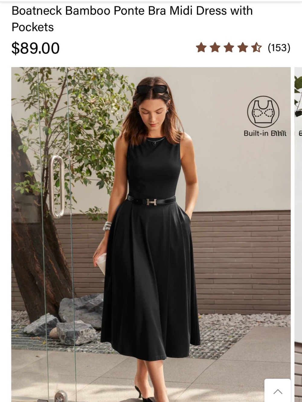 OGL Black Sleeveless Midi Dress with Built-In Bra NWT